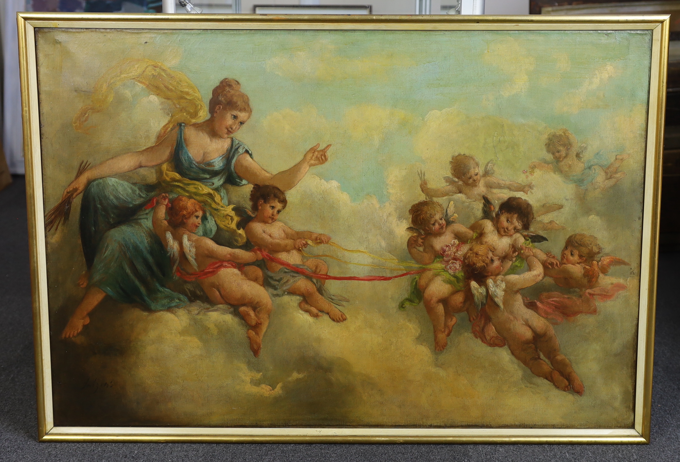 Charles Augustus Henry Lutyens (1829-1915), Venus and cherubs amongst clouds, oil on canvas, 76 x 113cm